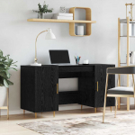 Laud riiuliga uksega must tamm 140 x 50 x 75 cm tehispuit