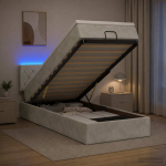 Ottomani voodi madratsi ja led-idega helehall 90 x 190 cm samet