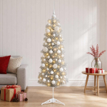 Kitsas kunstkuusk koos j&otilde;ulukuulidega 150 cm 150 led-i