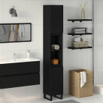 Vannitoa kapp riiuliga must tamm 30 x 30 x 190 cm tehispuit