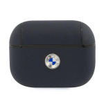 BMW Genuine Leather Silver Logo AirPods Pro Case - Navy Blue