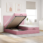 Ottomani voodiraam madratsitega, roosa, 200x200 cm, samet