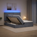Led-iga voodiraam koos madratsiga tumehall 200 x 200 cm samet