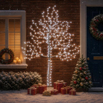 Led-j&otilde;ulupuu seinale 210 cm 312 led-i k&uuml;lm valge teras must