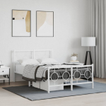 Metallist voodiraam peatsi ja jalutsiga, valge, 120 x 190 cm