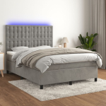 Kontinentaalvoodi madrats ja led, helehall, 140x200 cm, samet