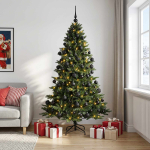 Kunstkuusk koos j&otilde;ulukuuliga 210 cm 300 led-i soe valge