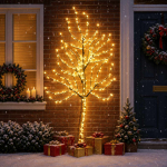 Led-j&otilde;ulupuu seinale 180 cm 200 led-i soe valge teras must