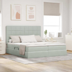 Laos voodi madratsiga peaga helehall 180 x 200 cm samet