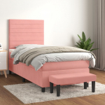 Kontinentaalvoodi madratsiga, roosa, 90x190 cm, samet