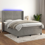 Kontinentaalvoodi madrats ja led, helehall, 140x200 cm, samet
