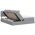 Led-iga voodiraam koos madratsiga helehall 200 x 200 cm kangas