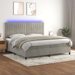 Kontinentaalvoodi madrats ja led, helehall, 200x200 cm, samet
