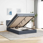 Ottomani voodi madratsiga, tumehall, 140x200 cm, samet