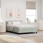 Led box spring voodi madratsiga helehall 160 x 200 cm samet