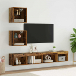 Tv seinakapid koos led-iga 5 pcs vana puit 100 x 30 x 30 cm tehispuit