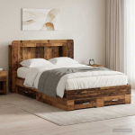 Voodiraam ladustamisega peaga vana puit 120 x 190 cm tehispuit