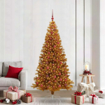 Led-valgustusega j&otilde;ulupuu kuldne 210 cm pet ja teras
