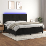 Kontinentaalvoodi madrats ja led, must, 200x200 cm, samet