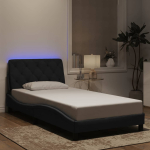 Voodiraam led-iga ilma madratsita, must, 100x200 cm, samet