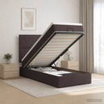 Ottomani voodi madratsi ja led-idega tume pruun 90 x 200 cm