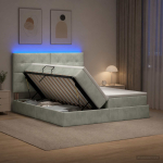 Led-iga voodiraam koos madratsiga helehall 180 x 200 cm samet