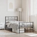 Metallist voodiraam peatsi ja jalutsiga, must, 75 x 190 cm