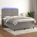 Kontinentaalvoodi madrats ja led, helehall, 140x190 cm, samet
