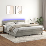 Kontinentaalvoodi madrats ja led, helehall, 160x200 cm, samet