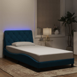 Voodiraam led-iga ilma madratsita, sinine, 100x200 cm, kangas