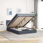 Ottomani voodi madratsiga ja led, tumehall, 140x190cm, samet