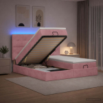 Ottomani voodi madratsi ja led-idega roosa 180 x 200 cm samet