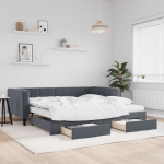Diivanvoodi v&auml;ljat&otilde;mmatav/sahtlitega tumehall 100x200 cm samet