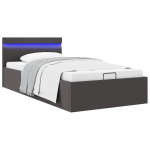 Hoiukastiga voodiraam led, tumehall, kangas, 100 x 200 cm