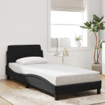 Voodiraam peatsiga dover must 90x200 cm samet