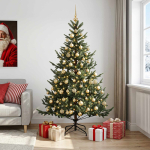 Kunstkuusk koos j&otilde;ulukuuliga 210 cm 300 led-i soe valge