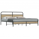 Metallist voodiraam ilma madratsita suitsutatud tamm 193x203 cm