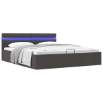 Hoiukastiga voodiraam led, tumehall, kangas, 160 x 200 cm