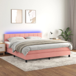 Kontinentaalvoodi madrats, led, roosa, 160x200 cm, samet
