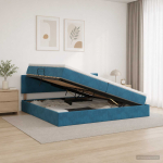 Laos voodi peaga tumesinine 200 x 200 cm samet