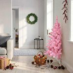 Poolik kunstkuusk alusega, roosa, 120 cm, pvc