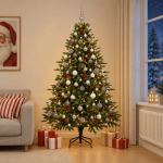 Kunstkuusk koos j&otilde;ulukuuliga 210 cm 300 led-i soe valge