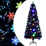 Kunstkuusk led-lumehelvestega, valge must, 210 cm, kiudoptiline