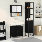 Vannitoa m&ouml;&ouml;bleset riiuliga ladustamisega 3 pcs must tehispuit