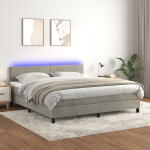 Kontinentaalvoodi madrats ja led, helehall, 160x200 cm, samet
