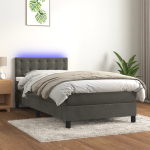 Kontinentaalvoodi madrats ja led, tumehall, 90x200 cm, samet