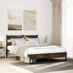 Metallist voodiraam ilma madratsita suitsutatud tamm 140x190 cm
