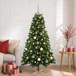 Kunstkuusk koos j&otilde;ulukuuliga 120 cm 150 led-i soe valge pvc