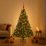 Tehisj&otilde;ulukuusk koos kaunistustega 150 cm 150 led-i soe valge