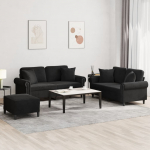 3-osaline diivanikomplekt patjadega, must, samet